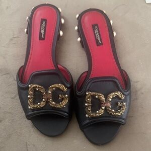 Dolce & Gabbana Black and Gold Embellished Mules